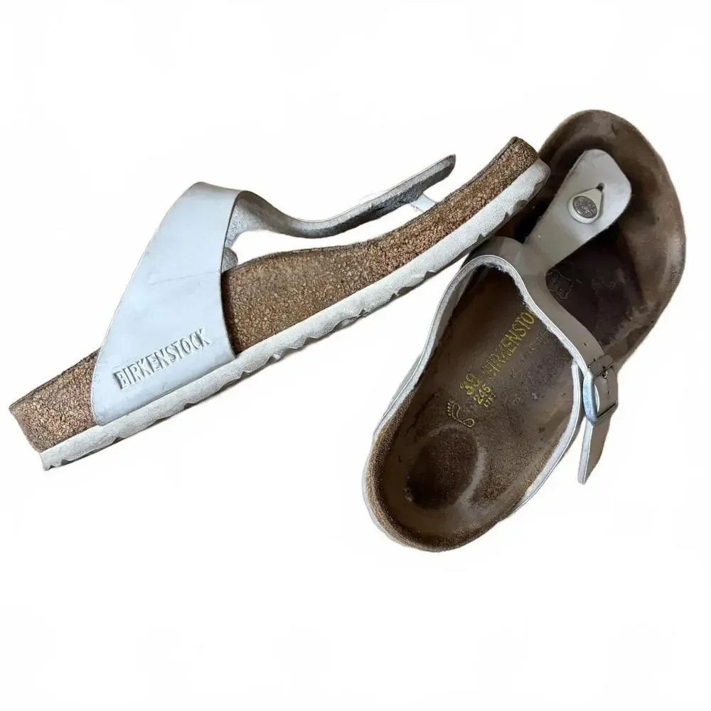 Birkenstock Gizeh Sandals Leather Thong White EU Size 38 Women 7 L7 M5